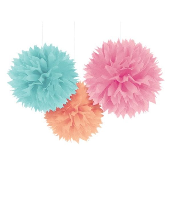 Pastel Pom Pom Decorations (3pk)