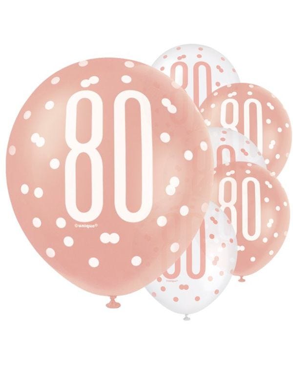 Rose Gold Glitz 80th Birthday Balloons - 12&quot; Latex (6pk)