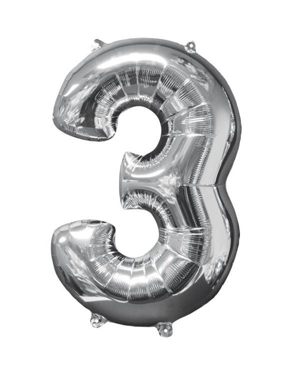 Silver Number 3 Balloon - 26&quot; Foil