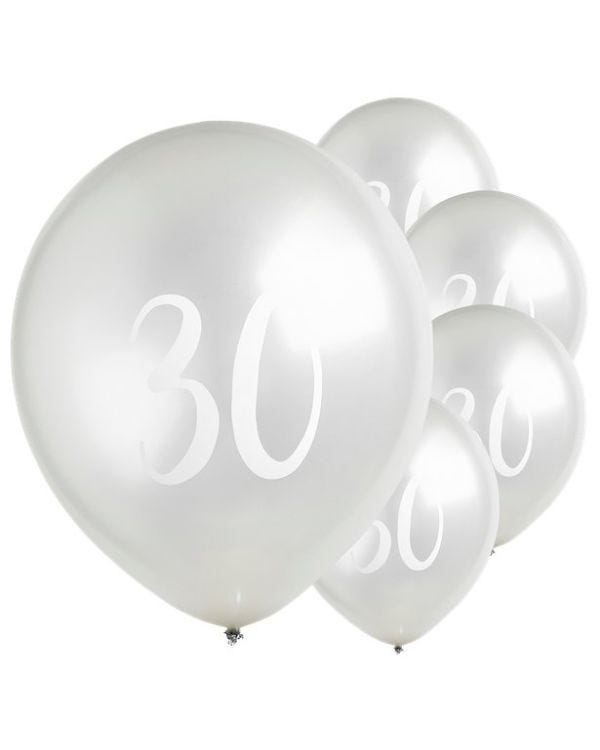 Silver 30th Milestone Balloons - 12&quot; Latex (5pk)
