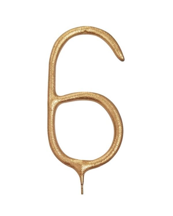 Gold Sparkler Number 6 Candle - 17.8cm