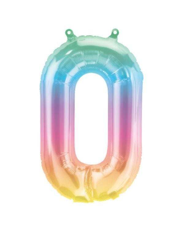 Pastel Ombre Number 0 Balloon - 16&quot; Foil
