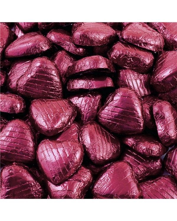 Burgundy Foil Chocolate Hearts - 1kg