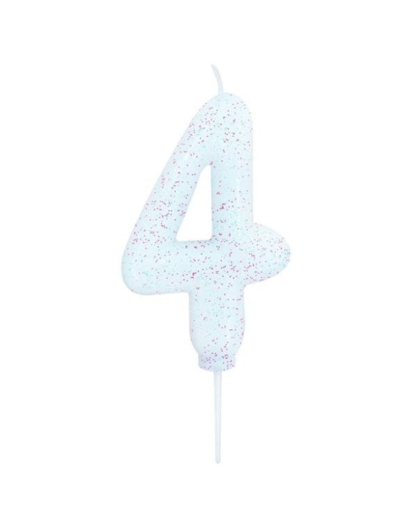 Iridescent Glitter Number 4 Candle - 7cm