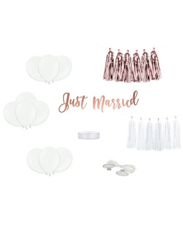 Rose Gold Just Married Wedding Car Decoration Kit