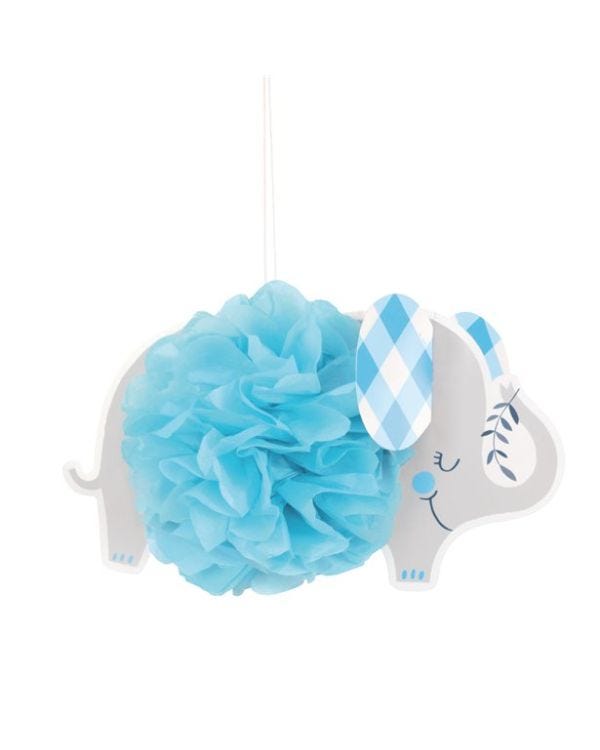 Blue Floral Elephant Pom Pom Decorations (3pk)