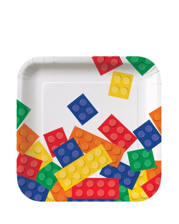 Block Party Square Dessert Paper Plates - 17cm (8pk)