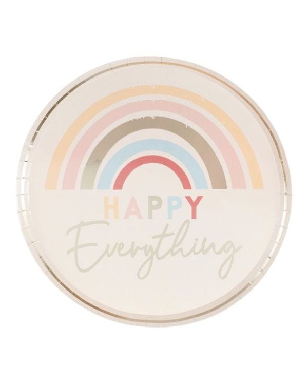 Happy Everything Natural Rainbow Plates - 25cm (8pk)