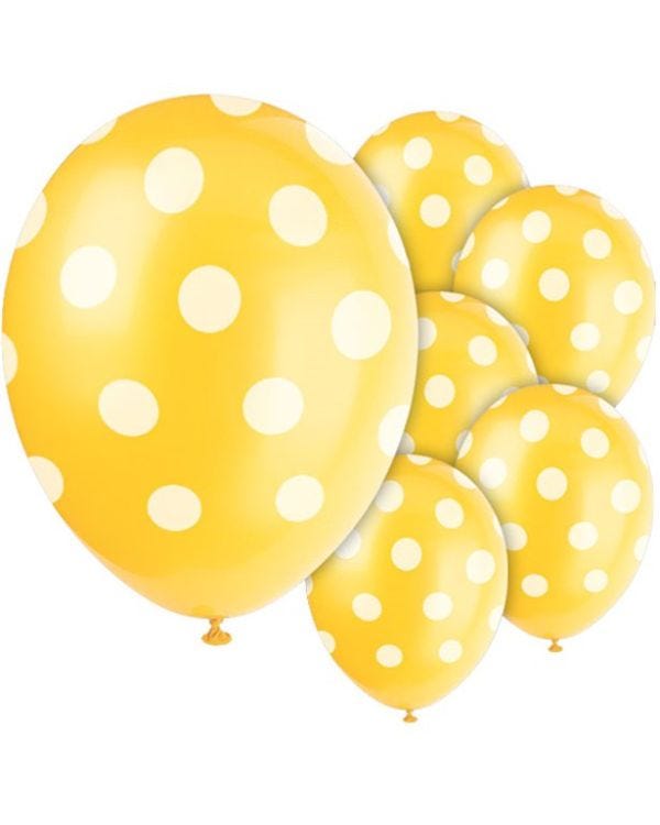 Yellow Decorative Polka Dots Balloons - 12&quot; Latex (6pk)