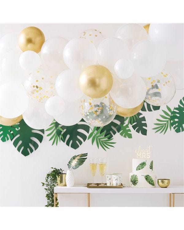 Gold and White Botanical Hen Party Balloon Arch - 55 Balloons