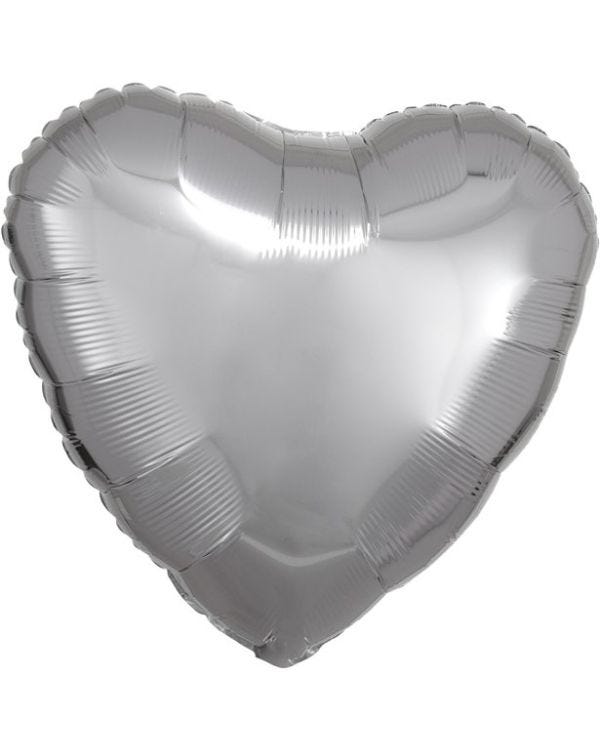 Metallic Silver Heart Balloon - 18&#039;&#039; Foil