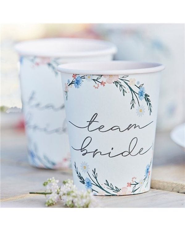 Boho Eco Floral Team Bride Hen Party Cups (8pk)