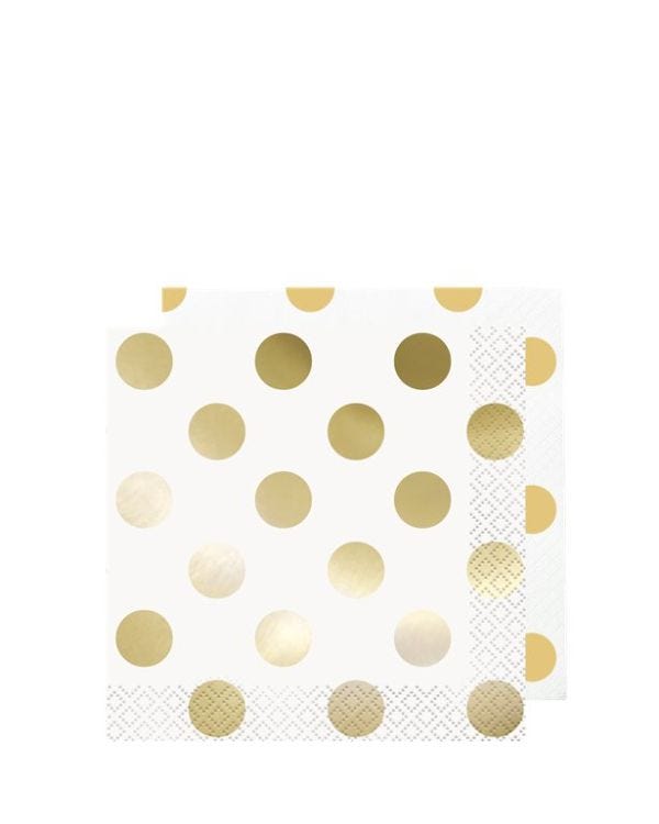 Metallic Gold Dot Beverage Paper Napkins - 25cm (16pk)