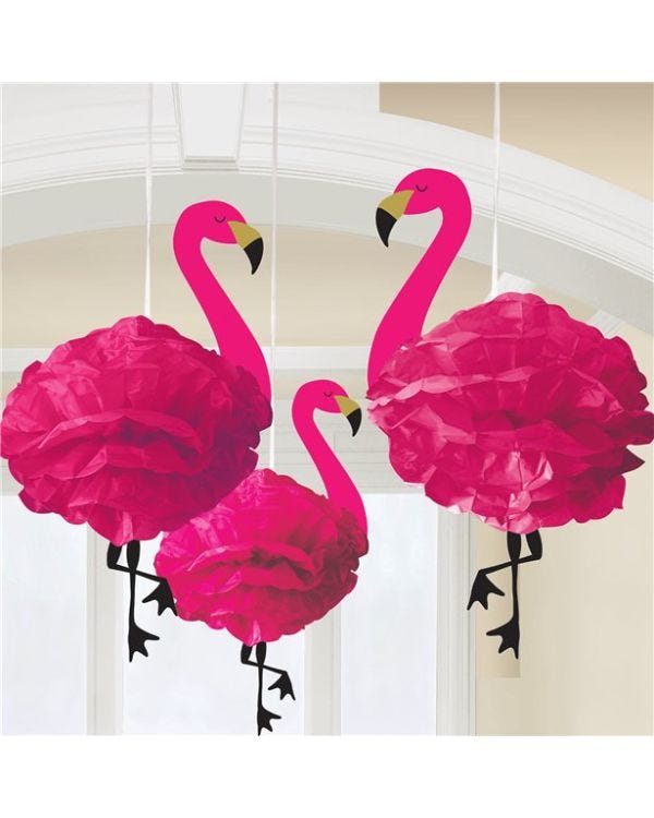 Fluffy Flamingo Hanging Decorations (3pk)