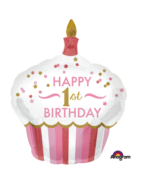 1st Birthday Girl Cupcake Supershape Balloon - 29&quot;