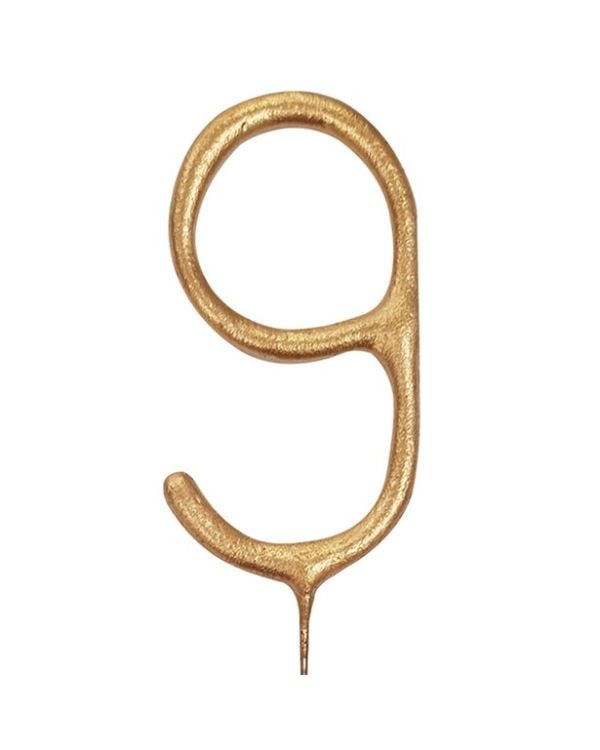 Gold Sparkler Number 9 Candle - 17.8cm