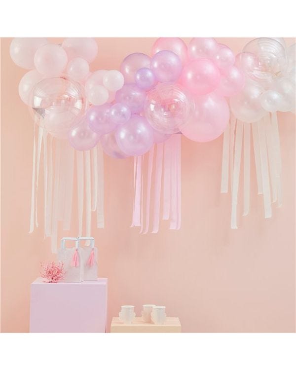 Pastel, Pearl &amp; Ivory Balloon Arch with Streamers - 50 Balloons