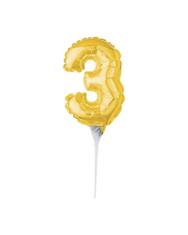 Air-Filled Gold Balloon Number 3 Cake Topper - 15cm