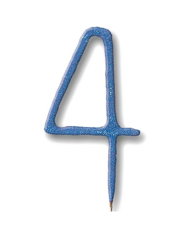 Blue Number 4 Sparkler Candle - 7&quot;