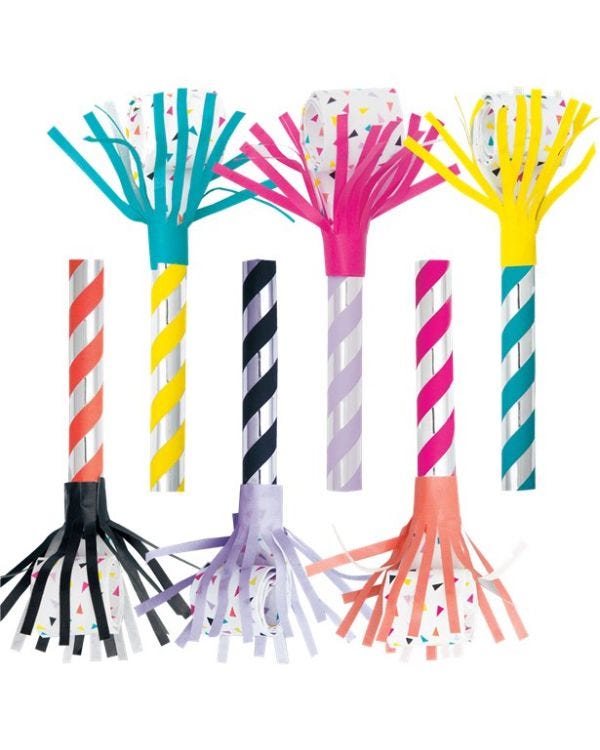 Metallic Stripe Fringed Party Blowers (6pk)