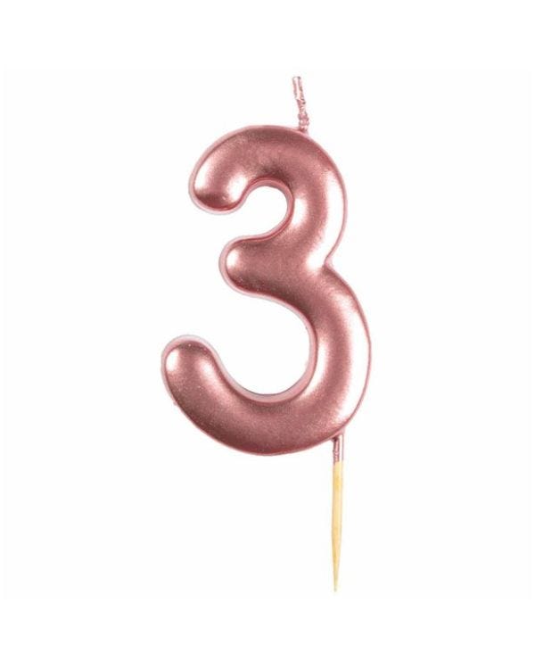 Number 3 Rose Gold Candle