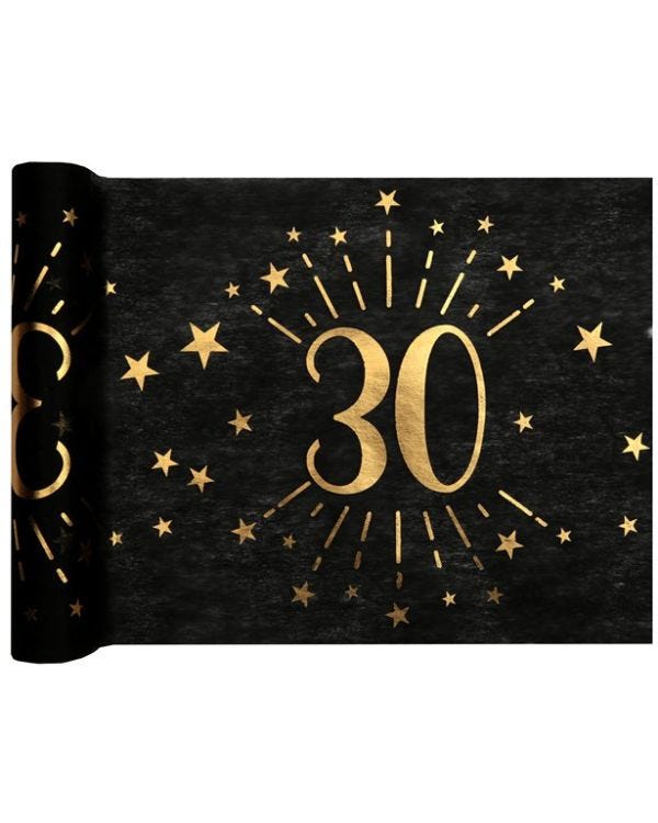 30th Black Metallic Fabric Table Runner - 5m