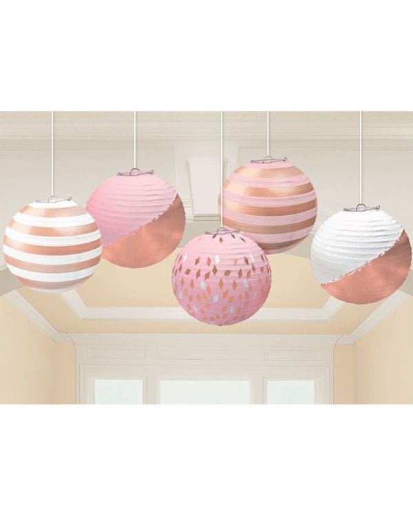 Rose Gold Blush Paper Lantern Decorations - 12cm (5pk)