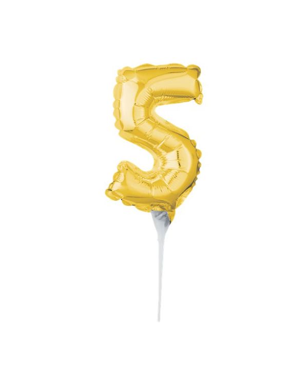 Air-Filled Gold Balloon Number 5 Cake Topper - 15cm