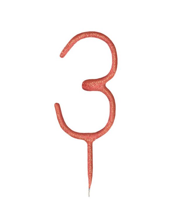 Rose Gold Sparkler Number 3 Candle - 17.8cm