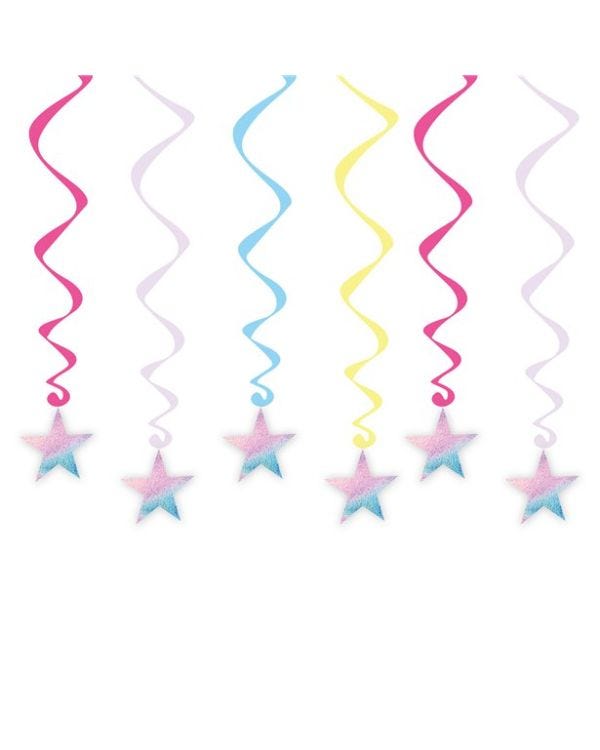 Girls Rule Iridescent Hanging Swirl Decorations (6pk)