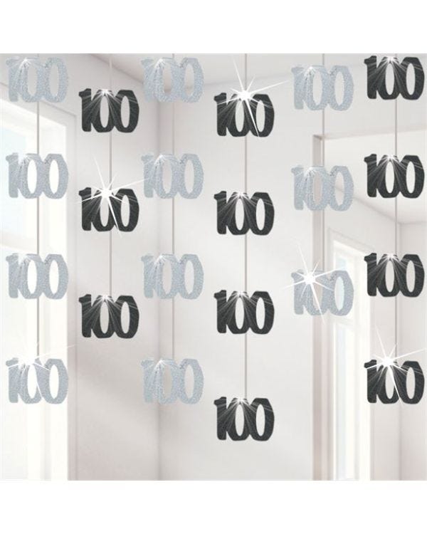 100th Birthday Black Hanging Decorations - 5ft Party Decorations (6pk)