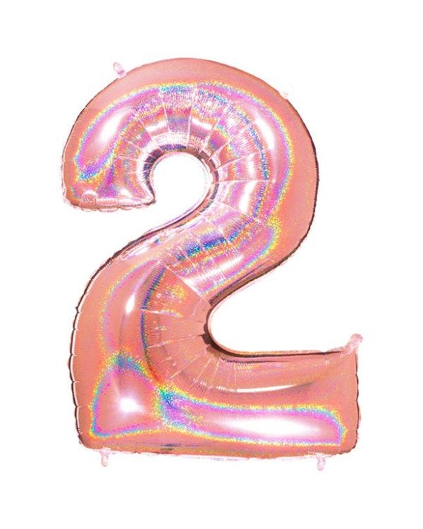 Number 2 Glitter Rose Gold Foil Balloon - 40&quot;