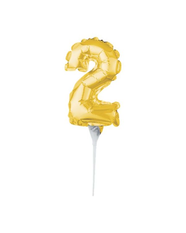 Air-Filled Gold Balloon Number 2 Cake Topper - 15cm