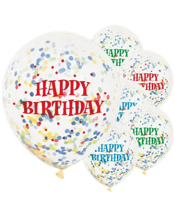 Happy Birthday Bright Confetti Balloons - 12&quot; Latex (6pk)