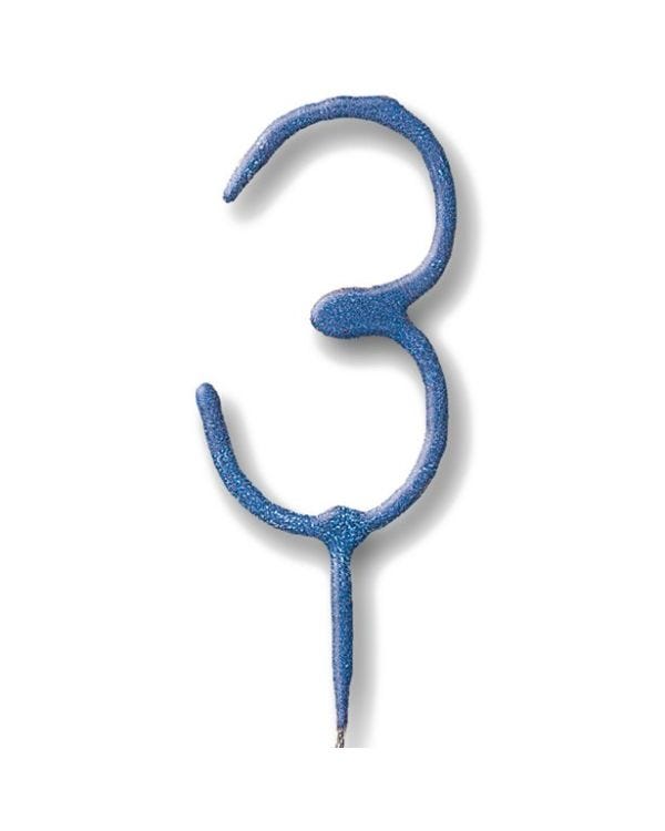 Blue Number 3 Sparkler Candle - 7&quot;