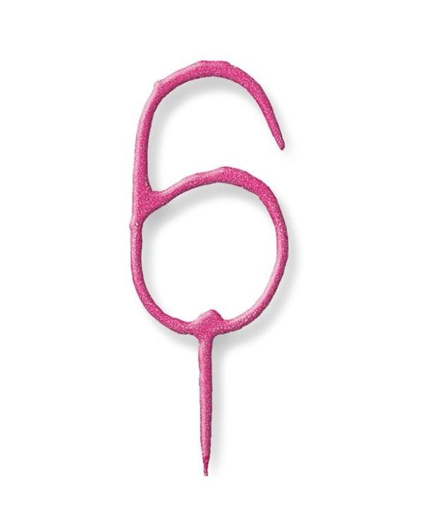 Pink Number 6 Sparkler Candle - 7&quot;