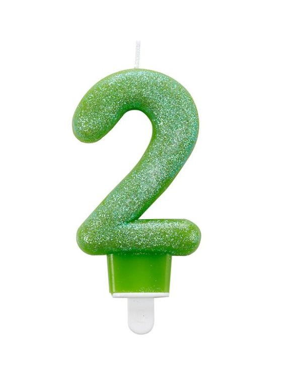 Green Glitter Number 2 Candle - 7.5cm