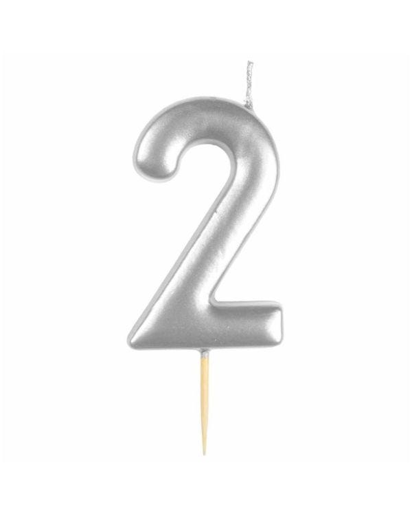 Number 2 Silver Candle