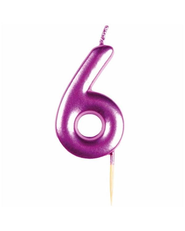 Number 6 Metallic Pink Candle