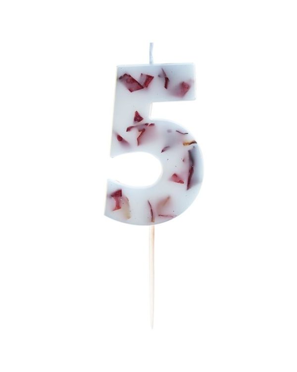 Pressed Petal Number 5 Candle - 9cm