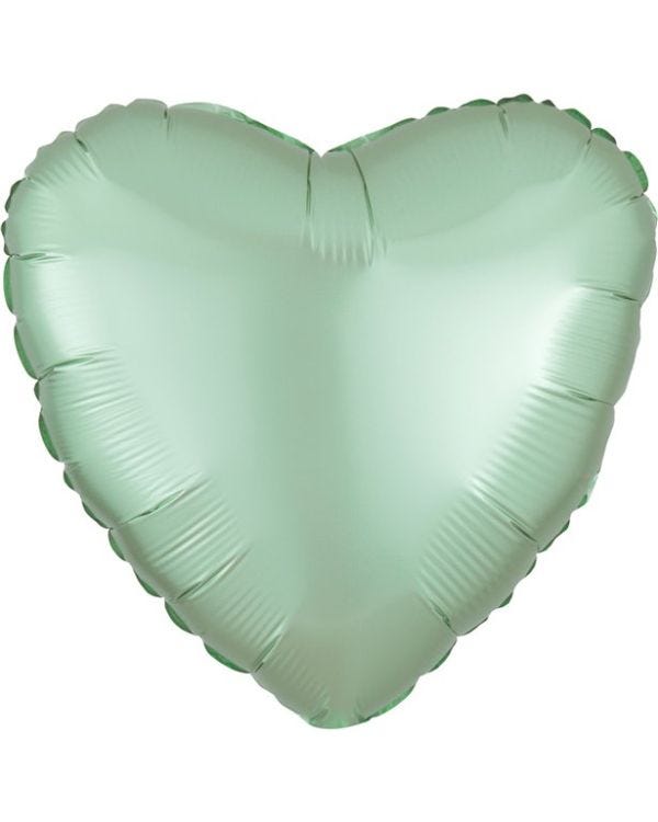 Mint Green Heart Satin Luxe Balloon - 18&#039;&#039; Foil - unpackaged