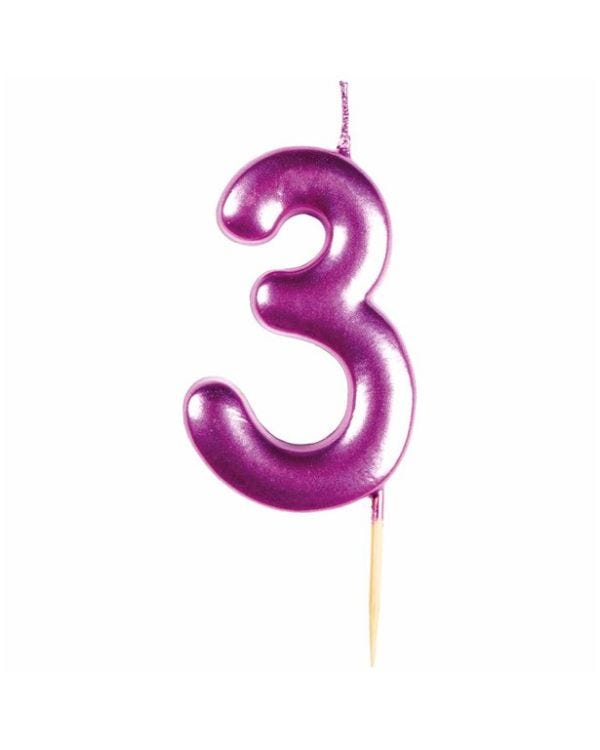 Number 3 Metallic Pink Candle