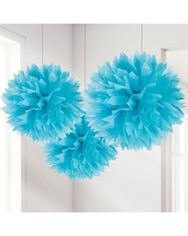 Turquoise Pom Pom Decorations - 40cm (3pk)