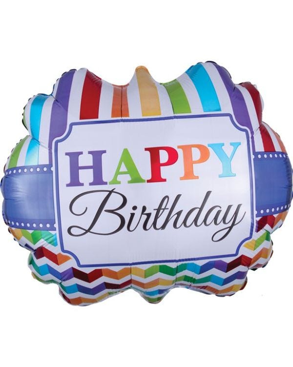 Happy Birthday Stripes Supershape Balloon - 25&quot; Foil