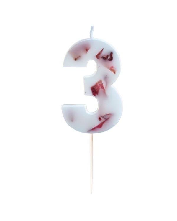 Pressed Petal Number 3 Candle - 9cm