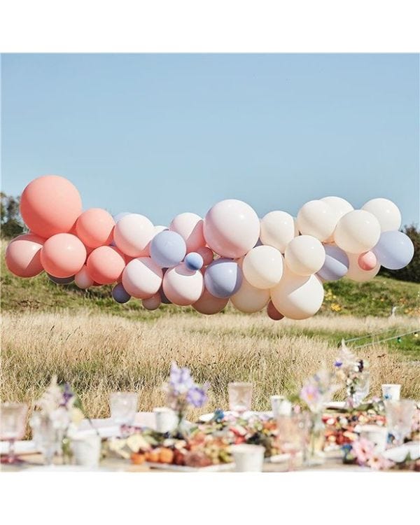 Blush, Nude &amp; Blue Balloon Arch Kit - 60 Balloons