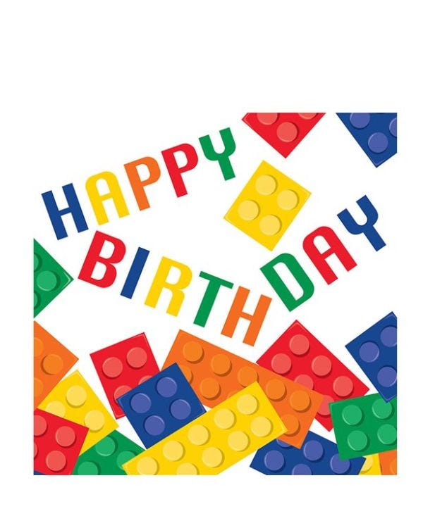 Block Party &#039;Happy Birthday&#039; Paper Napkins - 33cm (16pk)