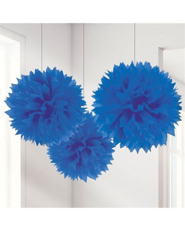 Royal Blue Pom Pom Decorations - 40cm (3pk)