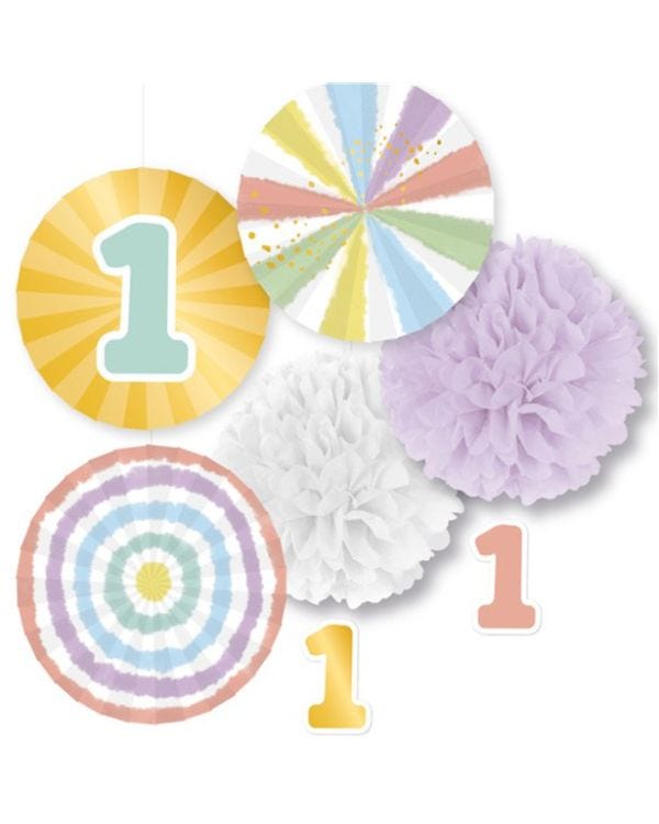 Pastel Rainbow 1st Birthday Decoration Kit (5pk)