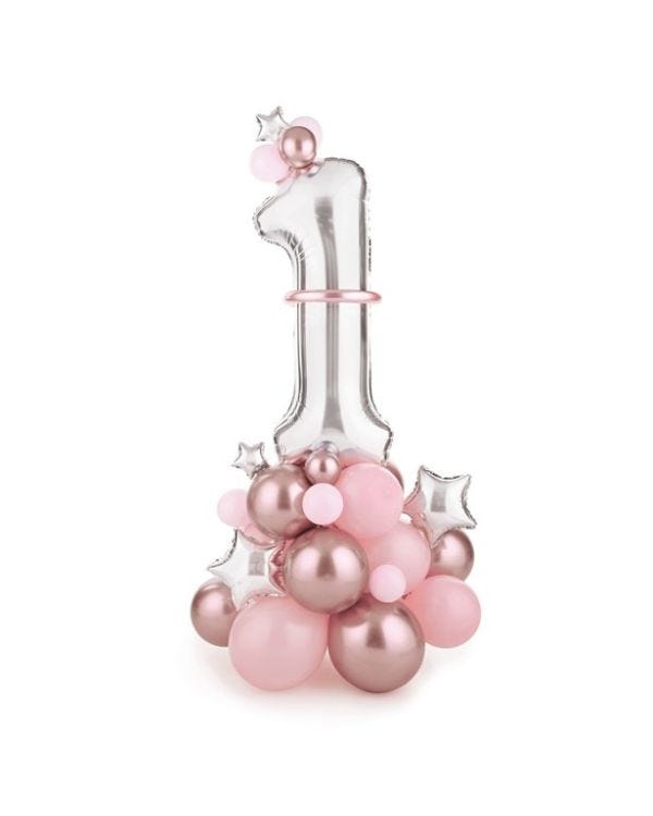 Number 1 Pink &amp; Silver Foil Balloon Bouquet - 1.4m